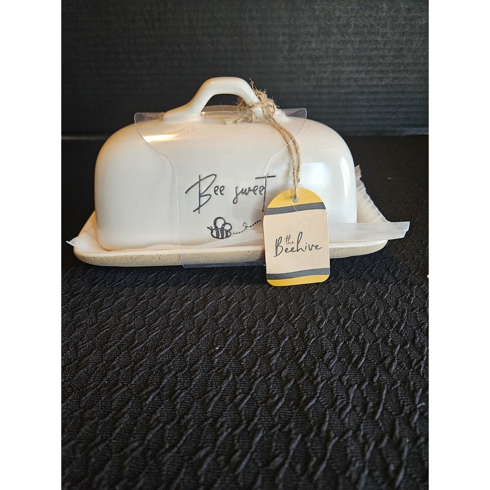 Butter Dish- Bee Sweet Cover Butter Dish Heavy Stoneware‎